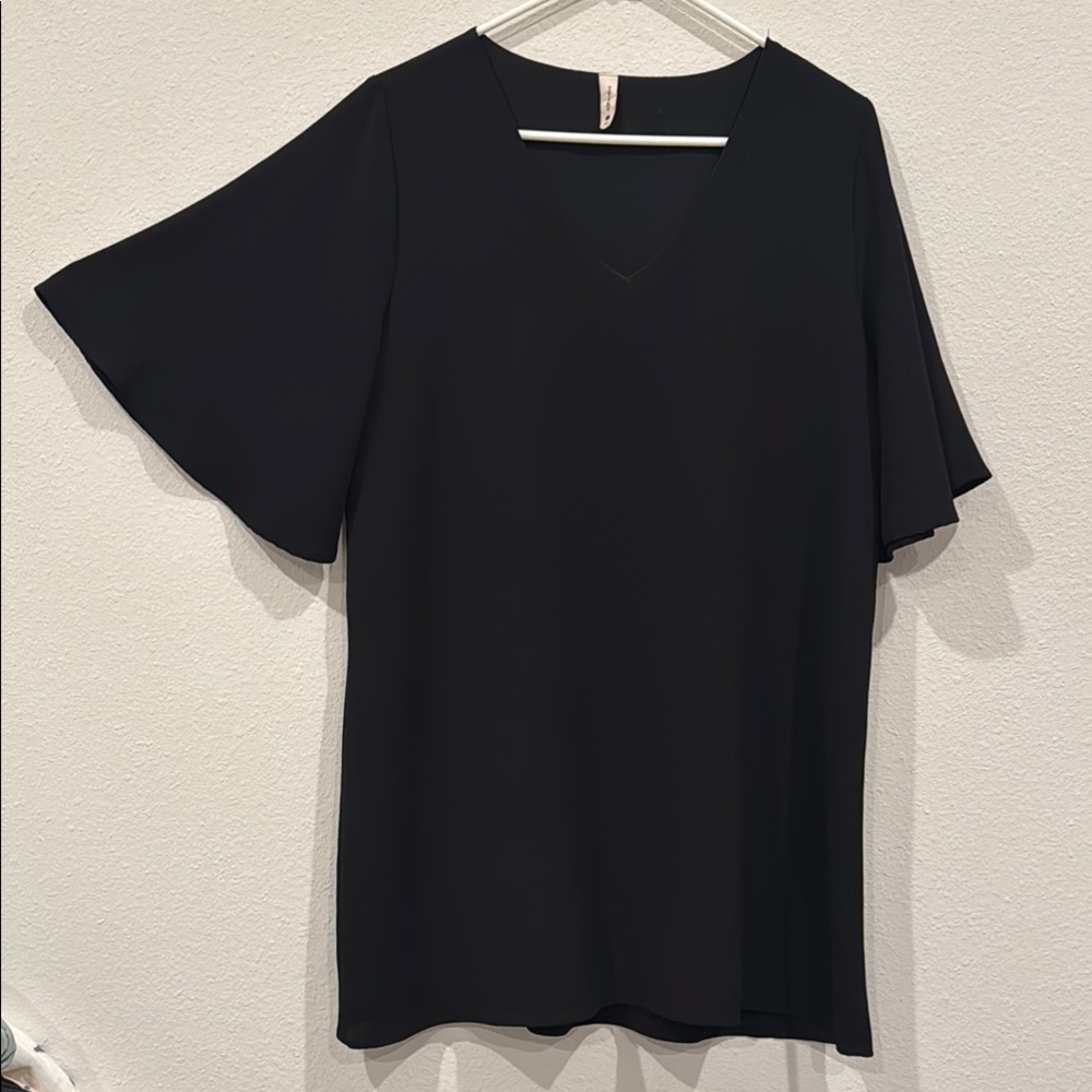 Tyche Black Lined Flutter Sleeve Dress Relaxed Fit
